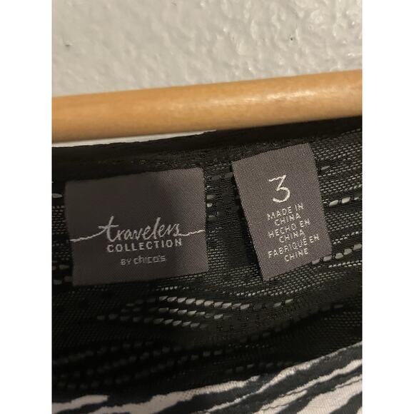 Chicos Womens High Low Tunic Size 3 US XL Black White Animal Print Stretch Sheer - Picture 3 of 7